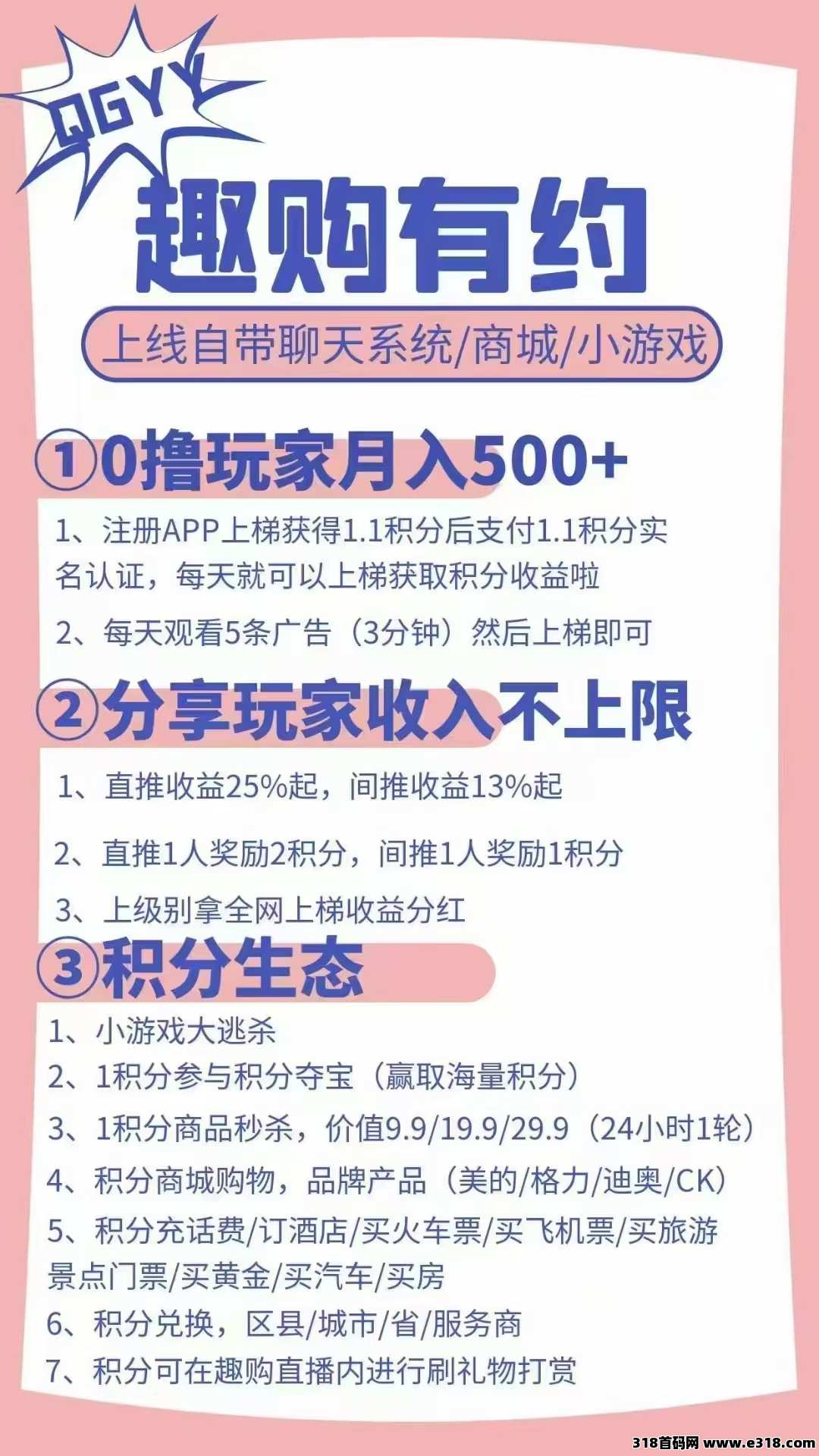 趣购有约，首码零撸，全民剧点模式0撸积分爬墙，电商玩法，实物商城，大逃杀游戏，直播打赏