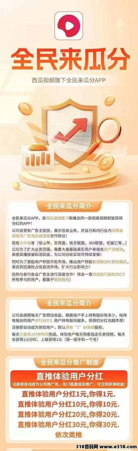 全民来瓜分，0撸首码，暴力收益，全民瓜分广告收益
