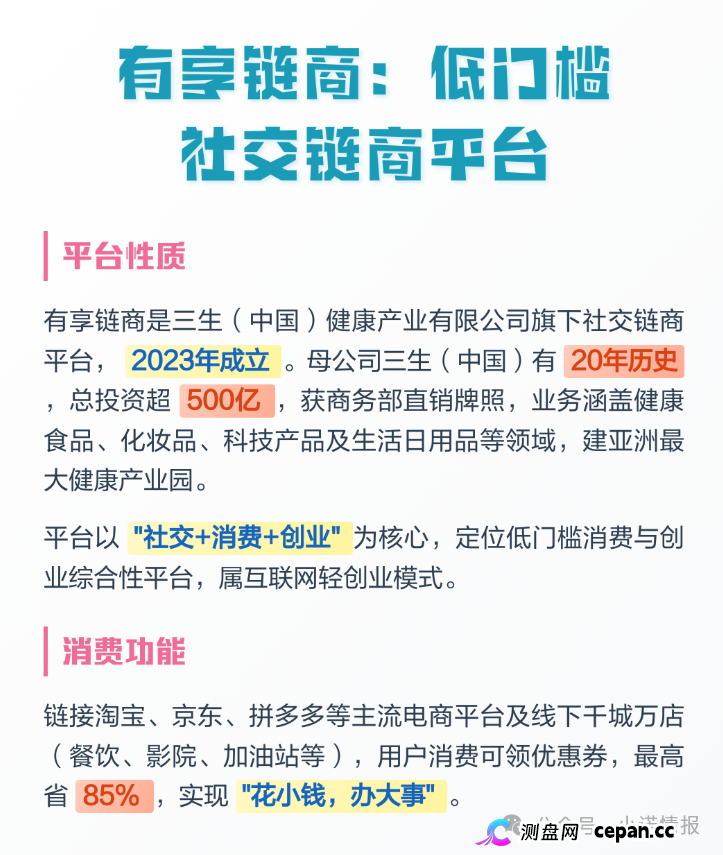 有享链商交1980元拉人头，挂靠三生集团实为私盘，多层级传销击鼓传花，高度预警